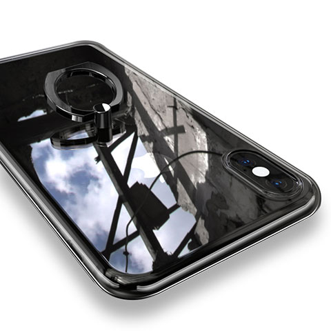 Custodia Silicone Trasparente Ultra Slim Cover Morbida con Anello Supporto V01 per Apple iPhone Xs Max Nero