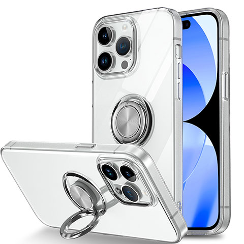 Custodia Silicone Trasparente Ultra Slim Cover Morbida con Magnetico Anello Supporto A01 per Apple iPhone 13 Pro Max Chiaro
