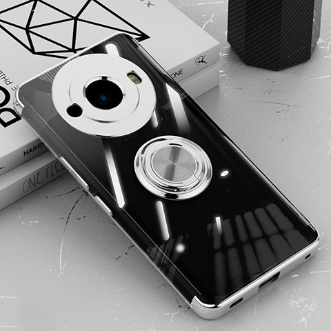 Custodia Silicone Trasparente Ultra Slim Cover Morbida con Magnetico Anello Supporto AN1 per Sharp Aquos R8 Pro Argento