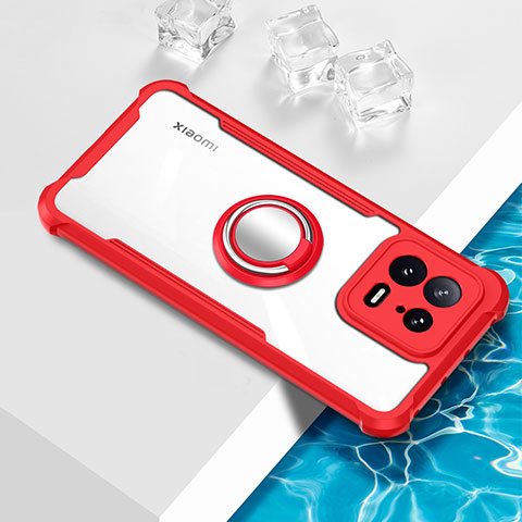 Custodia Silicone Trasparente Ultra Slim Cover Morbida con Magnetico Anello Supporto BH1 per Xiaomi Mi 13 5G Rosso