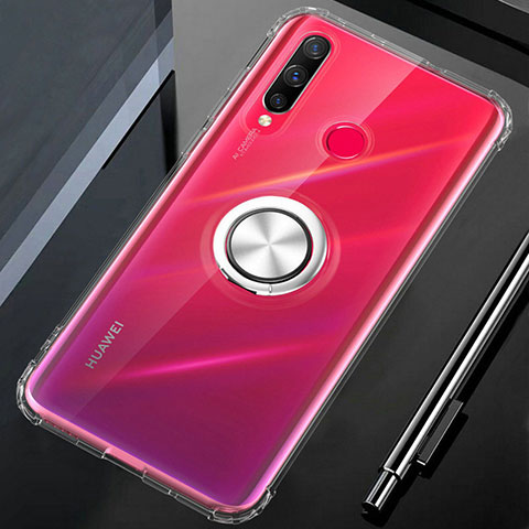 Custodia Silicone Trasparente Ultra Slim Cover Morbida con Magnetico Anello Supporto C01 per Huawei Honor 20 Lite Chiaro