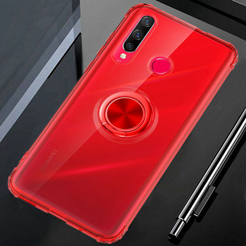 Custodia Silicone Trasparente Ultra Slim Cover Morbida con Magnetico Anello Supporto C01 per Huawei Honor 20E Rosso