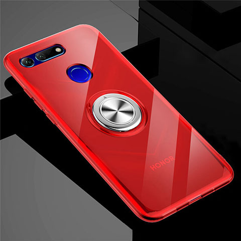 Custodia Silicone Trasparente Ultra Slim Cover Morbida con Magnetico Anello Supporto C01 per Huawei Honor V20 Rosso