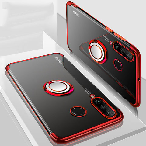 Custodia Silicone Trasparente Ultra Slim Cover Morbida con Magnetico Anello Supporto C01 per Huawei P30 Lite Rosso