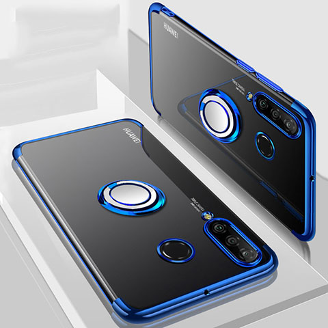 Custodia Silicone Trasparente Ultra Slim Cover Morbida con Magnetico Anello Supporto C01 per Huawei P30 Lite XL Blu