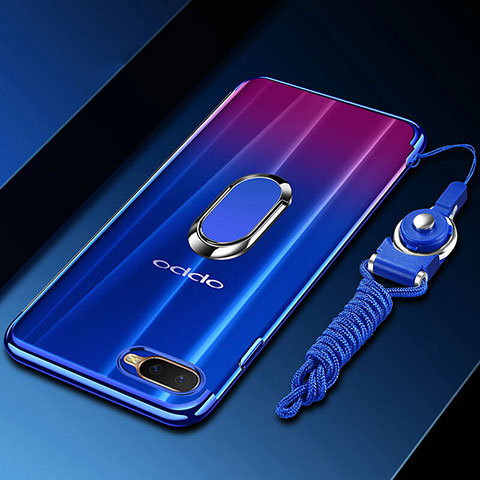 Custodia Silicone Trasparente Ultra Slim Cover Morbida con Magnetico Anello Supporto C01 per Oppo R15X Blu