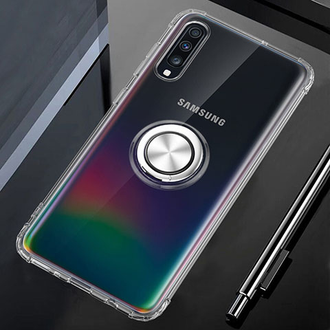 Custodia Silicone Trasparente Ultra Slim Cover Morbida con Magnetico Anello Supporto C01 per Samsung Galaxy A70 Chiaro