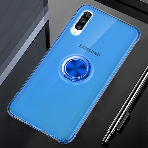 Custodia Silicone Trasparente Ultra Slim Cover Morbida con Magnetico Anello Supporto C01 per Samsung Galaxy A90 5G Blu