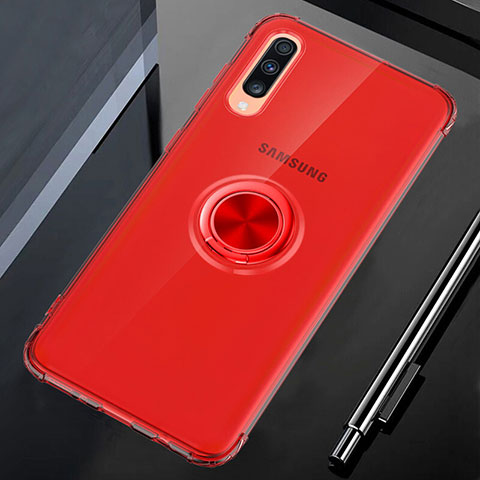 Custodia Silicone Trasparente Ultra Slim Cover Morbida con Magnetico Anello Supporto C01 per Samsung Galaxy A90 5G Rosso