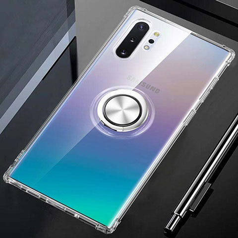 Custodia Silicone Trasparente Ultra Slim Cover Morbida con Magnetico Anello Supporto C01 per Samsung Galaxy Note 10 Plus 5G Chiaro