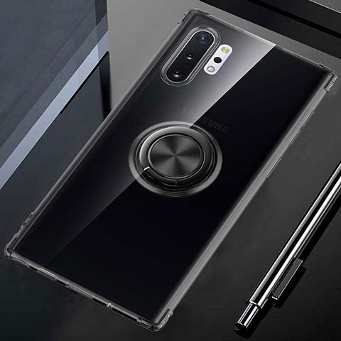 Custodia Silicone Trasparente Ultra Slim Cover Morbida con Magnetico Anello Supporto C01 per Samsung Galaxy Note 10 Plus 5G Nero