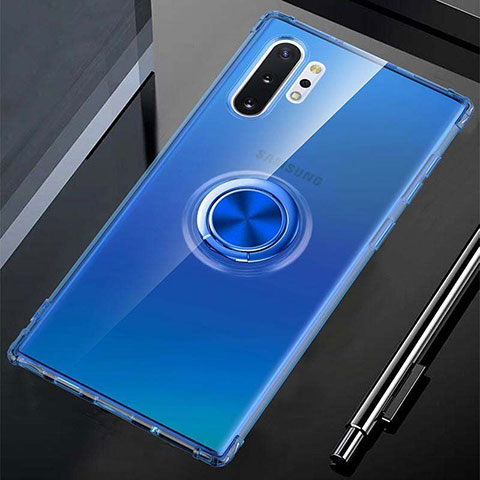 Custodia Silicone Trasparente Ultra Slim Cover Morbida con Magnetico Anello Supporto C01 per Samsung Galaxy Note 10 Plus Blu
