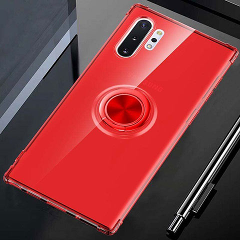 Custodia Silicone Trasparente Ultra Slim Cover Morbida con Magnetico Anello Supporto C01 per Samsung Galaxy Note 10 Plus Rosso