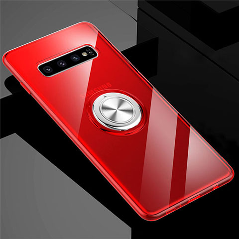 Custodia Silicone Trasparente Ultra Slim Cover Morbida con Magnetico Anello Supporto C01 per Samsung Galaxy S10 5G Rosso