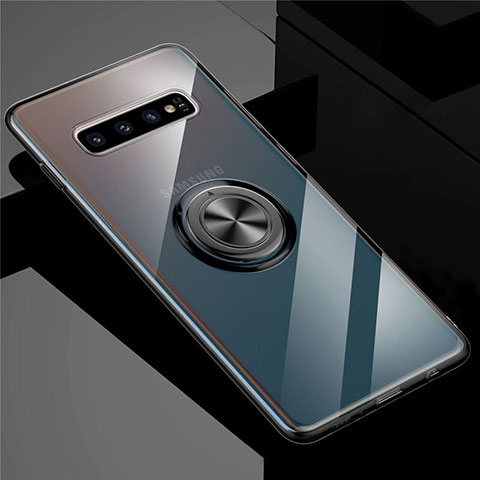 Custodia Silicone Trasparente Ultra Slim Cover Morbida con Magnetico Anello Supporto C01 per Samsung Galaxy S10 Nero