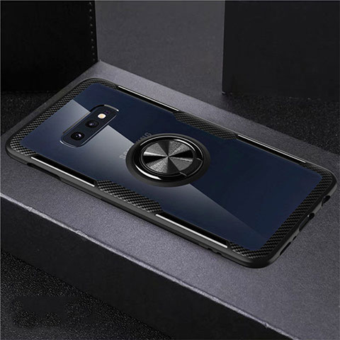 Custodia Silicone Trasparente Ultra Slim Cover Morbida con Magnetico Anello Supporto C01 per Samsung Galaxy S10e Nero