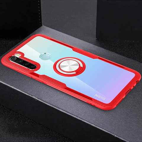 Custodia Silicone Trasparente Ultra Slim Cover Morbida con Magnetico Anello Supporto C01 per Xiaomi Redmi Note 8 (2021) Rosso