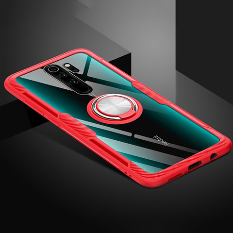 Custodia Silicone Trasparente Ultra Slim Cover Morbida con Magnetico Anello Supporto C01 per Xiaomi Redmi Note 8 Pro Rosso