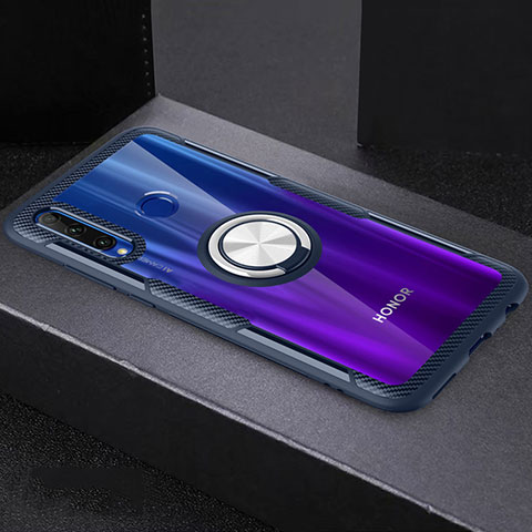 Custodia Silicone Trasparente Ultra Slim Cover Morbida con Magnetico Anello Supporto C02 per Huawei Honor 20i Blu