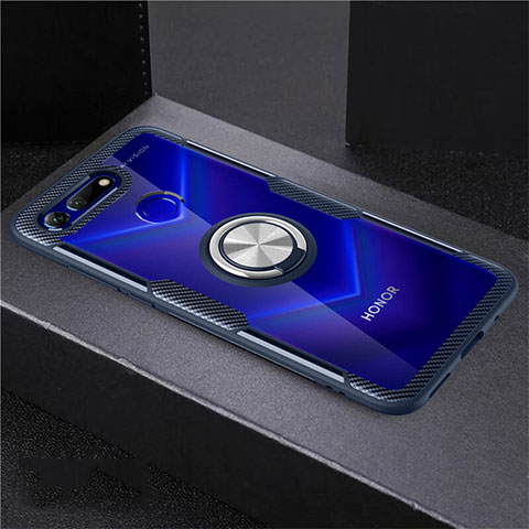 Custodia Silicone Trasparente Ultra Slim Cover Morbida con Magnetico Anello Supporto C02 per Huawei Honor V20 Blu