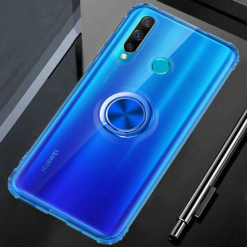 Custodia Silicone Trasparente Ultra Slim Cover Morbida con Magnetico Anello Supporto C02 per Huawei Nova 4e Blu