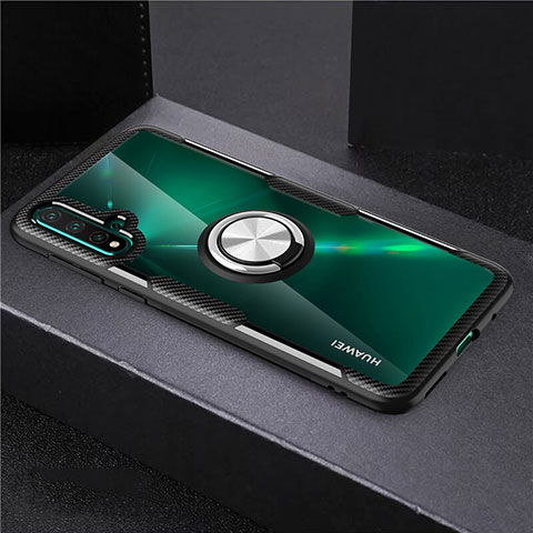 Custodia Silicone Trasparente Ultra Slim Cover Morbida con Magnetico Anello Supporto C02 per Huawei Nova 5 Pro Argento e Nero