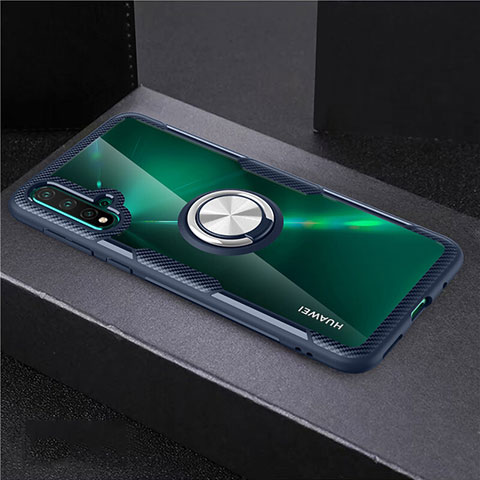 Custodia Silicone Trasparente Ultra Slim Cover Morbida con Magnetico Anello Supporto C02 per Huawei Nova 5 Pro Blu