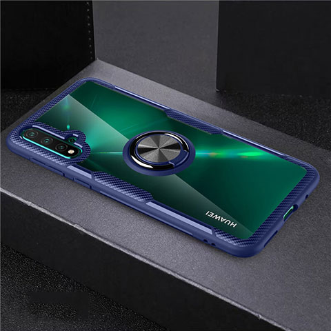 Custodia Silicone Trasparente Ultra Slim Cover Morbida con Magnetico Anello Supporto C02 per Huawei Nova 5 Pro Blu e Nero