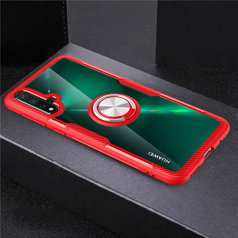 Custodia Silicone Trasparente Ultra Slim Cover Morbida con Magnetico Anello Supporto C02 per Huawei Nova 5 Rosso