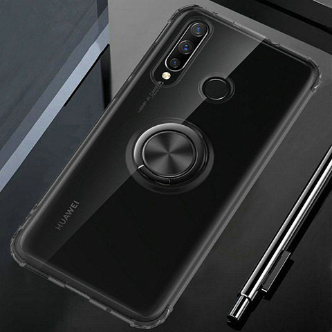 Custodia Silicone Trasparente Ultra Slim Cover Morbida con Magnetico Anello Supporto C02 per Huawei P30 Lite New Edition Nero