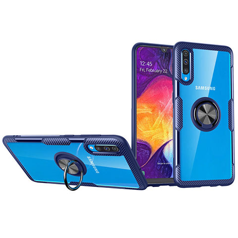 Custodia Silicone Trasparente Ultra Slim Cover Morbida con Magnetico Anello Supporto C02 per Samsung Galaxy A70 Blu