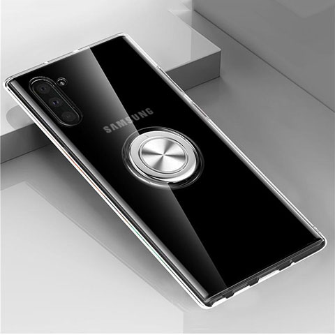 Custodia Silicone Trasparente Ultra Slim Cover Morbida con Magnetico Anello Supporto C02 per Samsung Galaxy Note 10 Chiaro