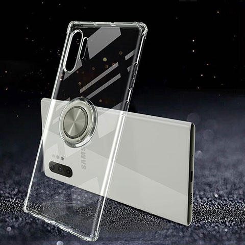 Custodia Silicone Trasparente Ultra Slim Cover Morbida con Magnetico Anello Supporto C02 per Samsung Galaxy Note 10 Plus 5G Chiaro
