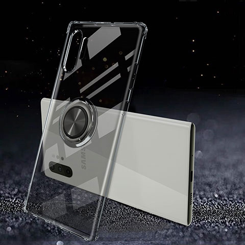 Custodia Silicone Trasparente Ultra Slim Cover Morbida con Magnetico Anello Supporto C02 per Samsung Galaxy Note 10 Plus 5G Nero