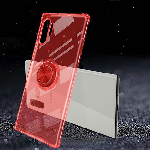 Custodia Silicone Trasparente Ultra Slim Cover Morbida con Magnetico Anello Supporto C02 per Samsung Galaxy Note 10 Plus Rosso