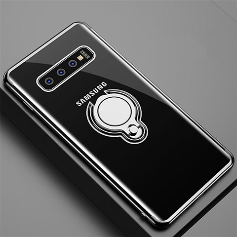 Custodia Silicone Trasparente Ultra Slim Cover Morbida con Magnetico Anello Supporto C02 per Samsung Galaxy S10 Nero