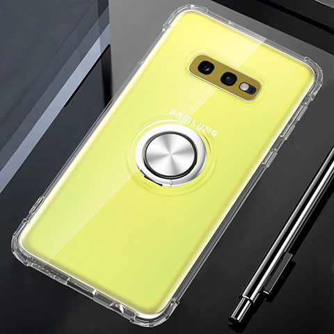 Custodia Silicone Trasparente Ultra Slim Cover Morbida con Magnetico Anello Supporto C02 per Samsung Galaxy S10e Chiaro