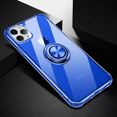 Custodia Silicone Trasparente Ultra Slim Cover Morbida con Magnetico Anello Supporto C03 per Apple iPhone 11 Pro Blu