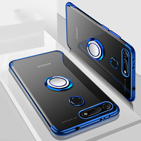 Custodia Silicone Trasparente Ultra Slim Cover Morbida con Magnetico Anello Supporto C03 per Huawei Honor V20 Blu