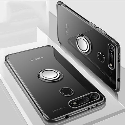 Custodia Silicone Trasparente Ultra Slim Cover Morbida con Magnetico Anello Supporto C03 per Huawei Honor V20 Nero