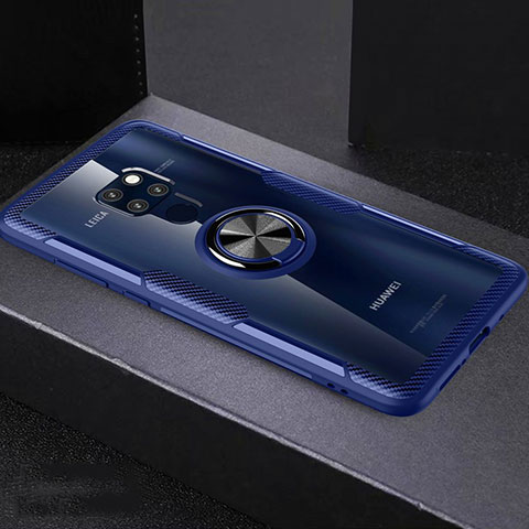 Custodia Silicone Trasparente Ultra Slim Cover Morbida con Magnetico Anello Supporto C03 per Huawei Mate 20 X 5G Cielo Blu