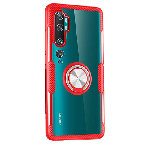 Custodia Silicone Trasparente Ultra Slim Cover Morbida con Magnetico Anello Supporto D02 per Xiaomi Mi Note 10 Pro Rosso