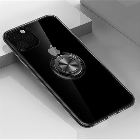 Custodia Silicone Trasparente Ultra Slim Cover Morbida con Magnetico Anello Supporto F01 per Apple iPhone 11 Pro Max Nero
