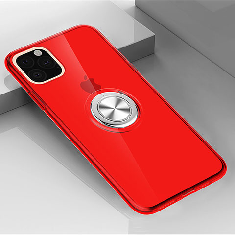 Custodia Silicone Trasparente Ultra Slim Cover Morbida con Magnetico Anello Supporto F01 per Apple iPhone 11 Pro Max Rosso