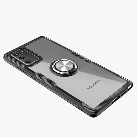 Custodia Silicone Trasparente Ultra Slim Cover Morbida con Magnetico Anello Supporto N01 per Samsung Galaxy Note 20 5G Argento e Nero