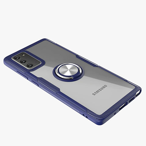 Custodia Silicone Trasparente Ultra Slim Cover Morbida con Magnetico Anello Supporto N01 per Samsung Galaxy Note 20 5G Blu Notte
