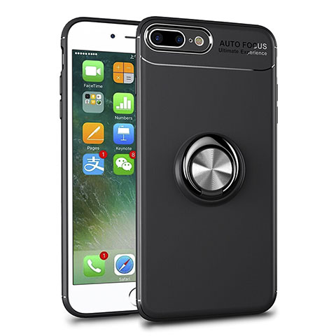 Custodia Silicone Trasparente Ultra Slim Cover Morbida con Magnetico Anello Supporto S01 per Apple iPhone 7 Plus Nero