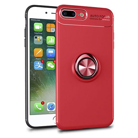 Custodia Silicone Trasparente Ultra Slim Cover Morbida con Magnetico Anello Supporto S01 per Apple iPhone 8 Plus Rosso