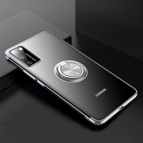 Custodia Silicone Trasparente Ultra Slim Cover Morbida con Magnetico Anello Supporto S01 per Huawei Honor V30 Pro 5G Argento