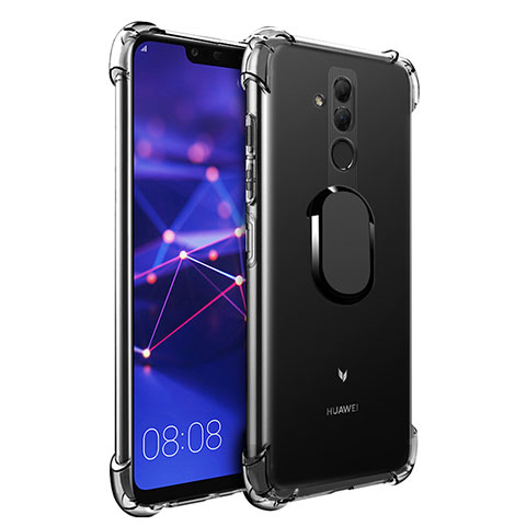 Custodia Silicone Trasparente Ultra Slim Cover Morbida con Magnetico Anello Supporto S01 per Huawei Mate 20 Lite Nero